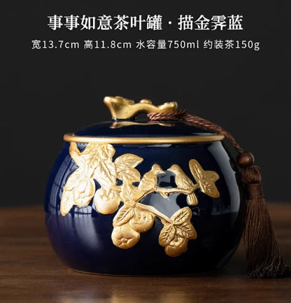 Ceramic Tea Caddy Storage Tank Sealed Jar Candy Jar Tea Box Sugar Bowl Tea Organizer Home Food Container Decorative Jars Tea Can