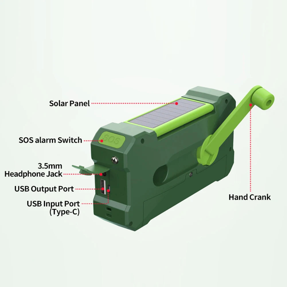 Camping Survival Radio Dual Speaker Genopladelig vejrradio til bolig udendørs