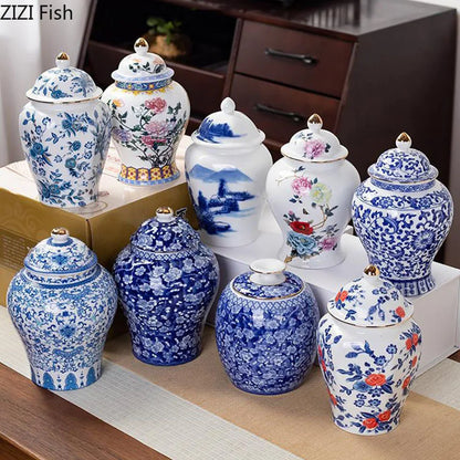 Blue and White Porcelain Tea Canister Ceramic Tea Organizer Box Storage Jars Desk Decoration Tea Jar Coffee Container Tea Caddy