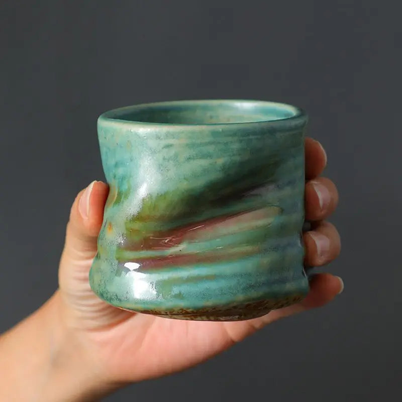 Vintage Handmade Crinkle Flower Coffee Cup for Espresso with Ceramic Material and Unique Design