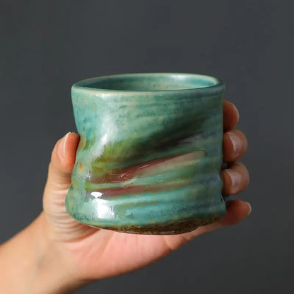 Vintage Handmade Crinkle Flower Coffee Cup for Espresso with Ceramic Material and Unique Design
