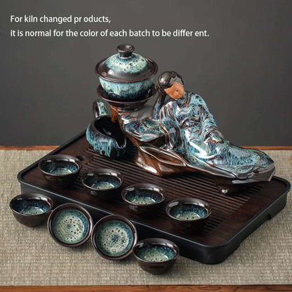 1 set of creative lazy tea set, semi-automatic beauty teapot, magnetic rotating water guide, Chinese Kung Fu tea set