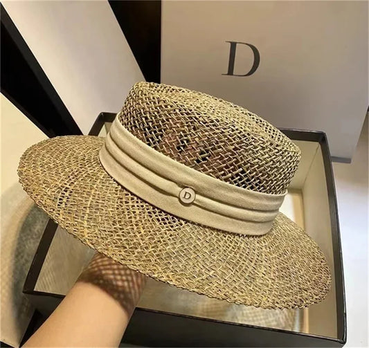 Verão 2024 Chapéu de palha francês Sun Hat Tri-Dold com Acessórios Hapsa de praia Viagem ao ar livre Anti-UV Feminino Girras Gorras