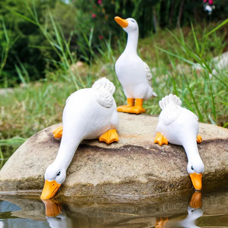 ברווז חמוד שרף גן גן פסל בחצר האחורית ברווזים ברווזים קישוט