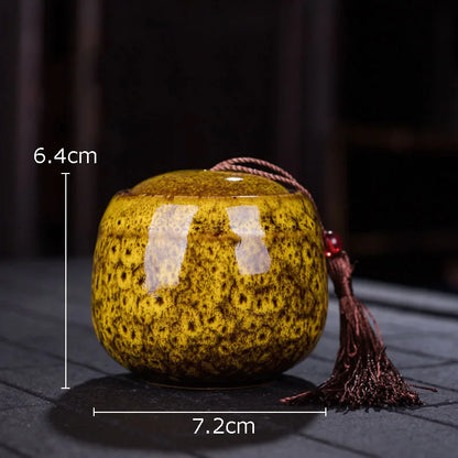 Painted Tea Canister Tassel Sealed Ceramic Storage Jar with Lids Porcelain Coffee Container Desk Decoration Tea Cans Candy Pots
