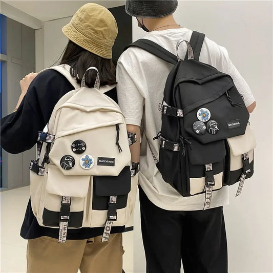 Muoti vedenpitävä nylon naiset reppu tyttö matkustaa korkean kapasiteetin opiskelijoiden miehet Musta ja valkoinen patchwork -värinen kannettavan tietokoneen laukku