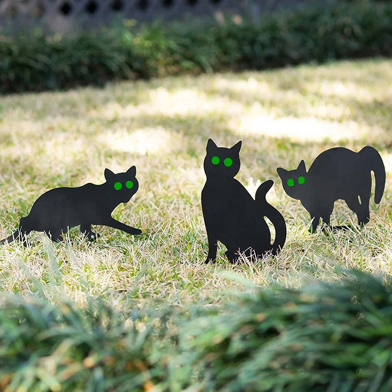 3pcs Simulation schwarzer Katzendekorationszeichen Halloween Themenkarte Outdoor Garten Yard Decor Requisiten