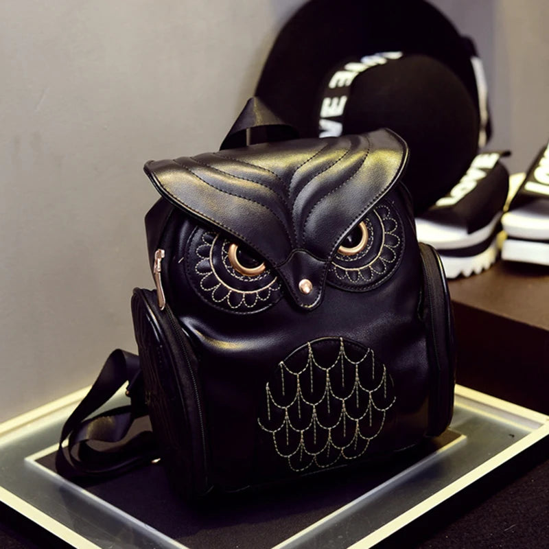 Mochila de coruja em relevo PU, mochila de animal de desenho animado e fofo, Back de viagem para mulheres da moda