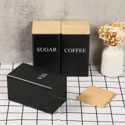 3Pcs Coffee Bean Storage Canisters Tea Sugar Vacuum Sealed Jars Iron Canisters Heat Kitchen Cream Can Airtight Lid 1L