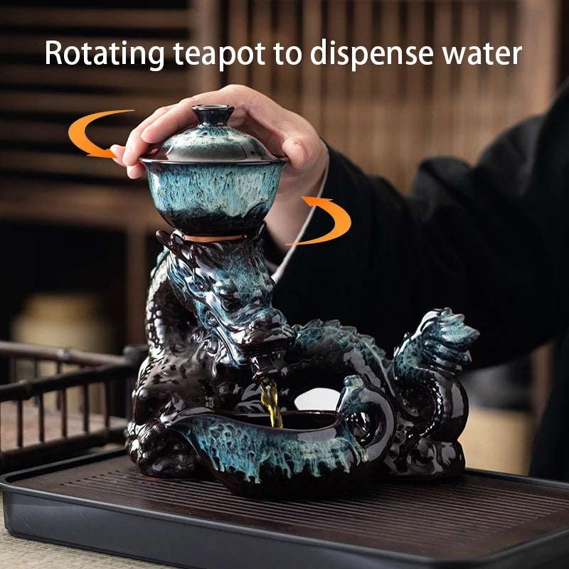 1 set, creative lazy tea set, semi-automatic dragon teapot, magnetic rotating water-conducting tea set, Chinese Kung Fu tea set