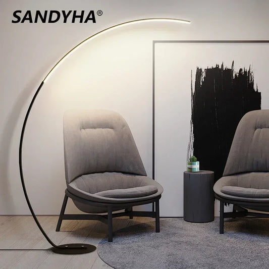 SANDYHA Nordic LED Floor Lamps for Living Room Half Moon Arc Design Light Fixture Bedroom Bedside Table Lighting Home Decoration