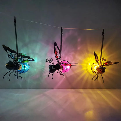 Aurinkoon rauta hyönteisten patsas LED -keiju kevyellä ulkona vedenpitävällä roikkuupuun koristeella aitapihalle piha puutarha taiteen sisustus