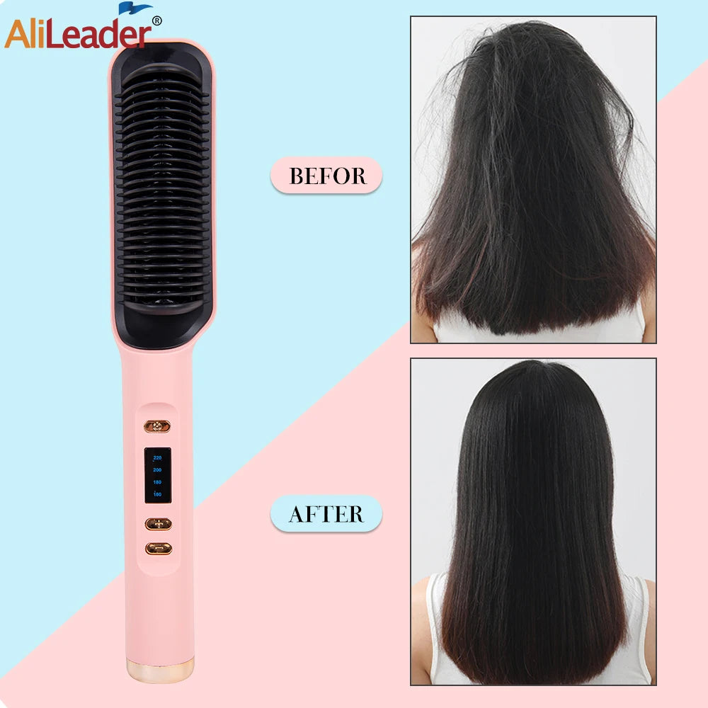 Pro Hot Coman Ropner Ropener Hair Hot Coman 3in1 Electric Prostowanie grzebienia Curling Iron Hair Brush do stylizacji szybkie podgrzewanie