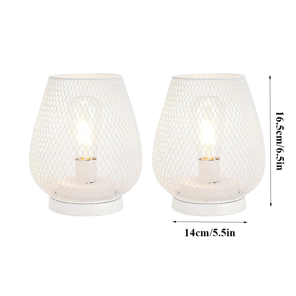 2Pcs White Metal Table Lamp Battery Operated Lamp Outdoor Lantern with LED Edison Bulb for Weddings Party Patio Event Home Decor