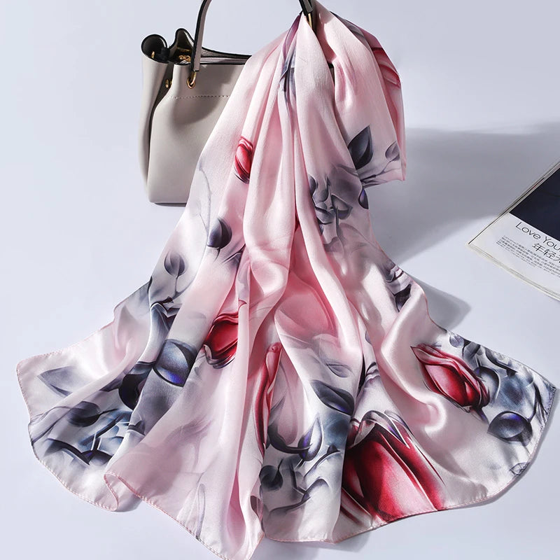 100% silke Langt skjerf Kvinner Luksusmerke Naturlig silke Satengsjal Tynt Spring Hodebånd Skjerf Hangzhou Ekte silkehalscarf