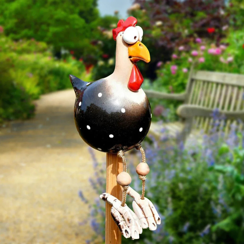 مضحك كبير العينين الدجاج طويل القدم الراتنج الحرف التماثيل تمثال حصة خشبية الديكور الدجاجة المنحوتات حديقة سياج لوازم الفن