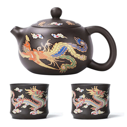 Color-changing Tea Pot With Dragons Phoenixs Pattern Washable Gongfu Tea Teapots Kettle Gift Teapot Tea Set Ceramics And Pottery