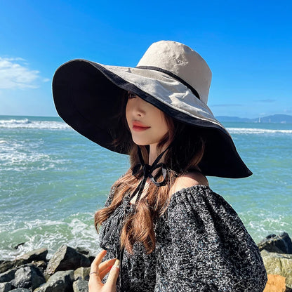 Frauen Große Brim Beach Sun Cap Sommer Doppelseite Sonnenschutzmittel Fischer Hat Mützen für Damen Eimer Hüte Sonnenhüte für Frauen