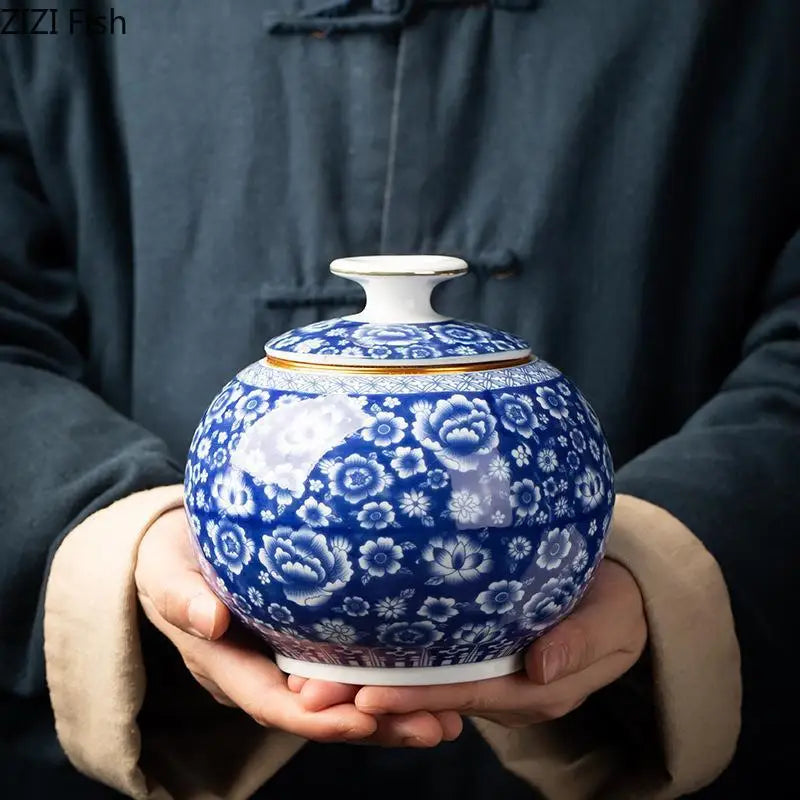 Blue and White Porcelain Tea Canister Ceramic Tea Organizer Box Storage Jars Desk Decoration Tea Jar Coffee Container Tea Caddy