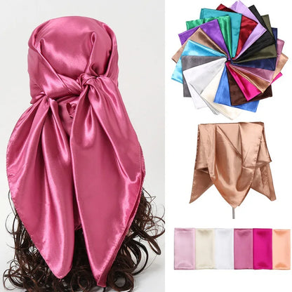 Écharpe de soie de luxe Femmes Satin Couleur solide Hijab Scharpes Pareo Bandana Bandana Femme enveloppant Bandband Bounard 90 * 90cm