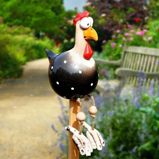 Hars ambachten beelden grappig Big Eyed Chicken Standbeeld Lange voet kip sculpturen tuin hek kunstbenodigdheden houten ring decoratie