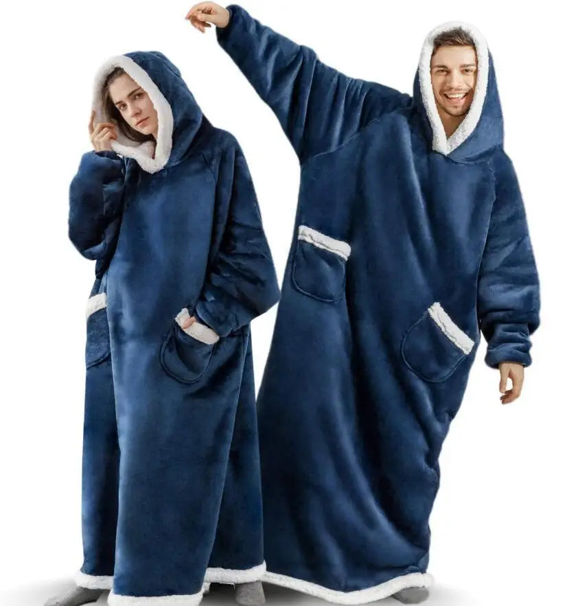 2023 szuper hosszú flanel takaró ujjú téli kapucnis pulóverek pulóverek női férfiak pulóver gyapjú televíziós takaró túlméretezett új