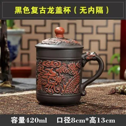 Yixing Purple Clay Tea Cups with Lid, Drinkware Purple Grid Teacup, Chinese Zisha Kung Fu Tea Mug, Office Teaware