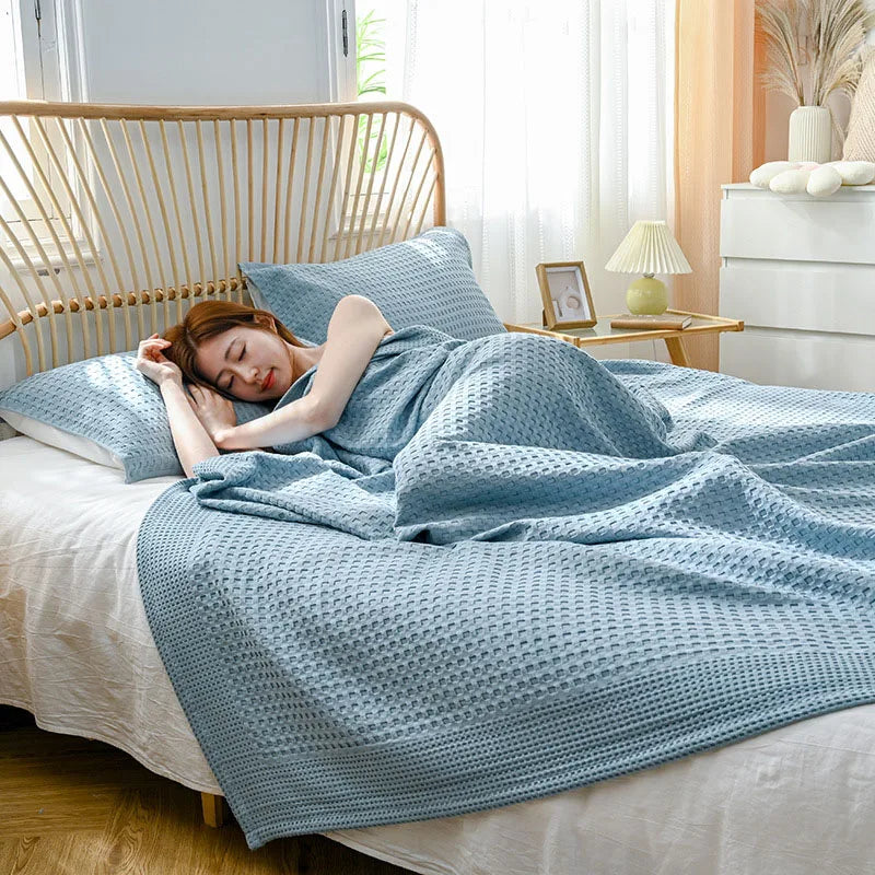 Japão Waffle xadrez manta de algodão para cama rainha solteira colcha de colabor