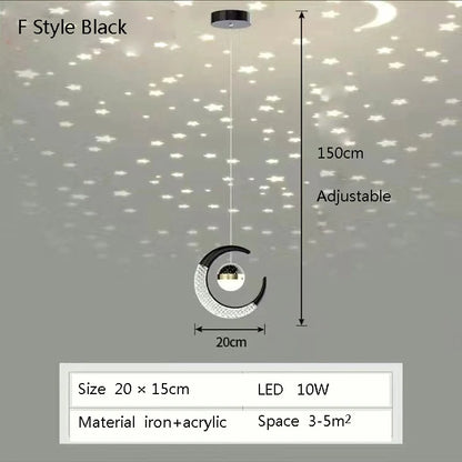 Starry Sky Projection Style Circular Led Pendant Light Living Room Dining Room Bedroom Cafe Indoor Lighting Decoration