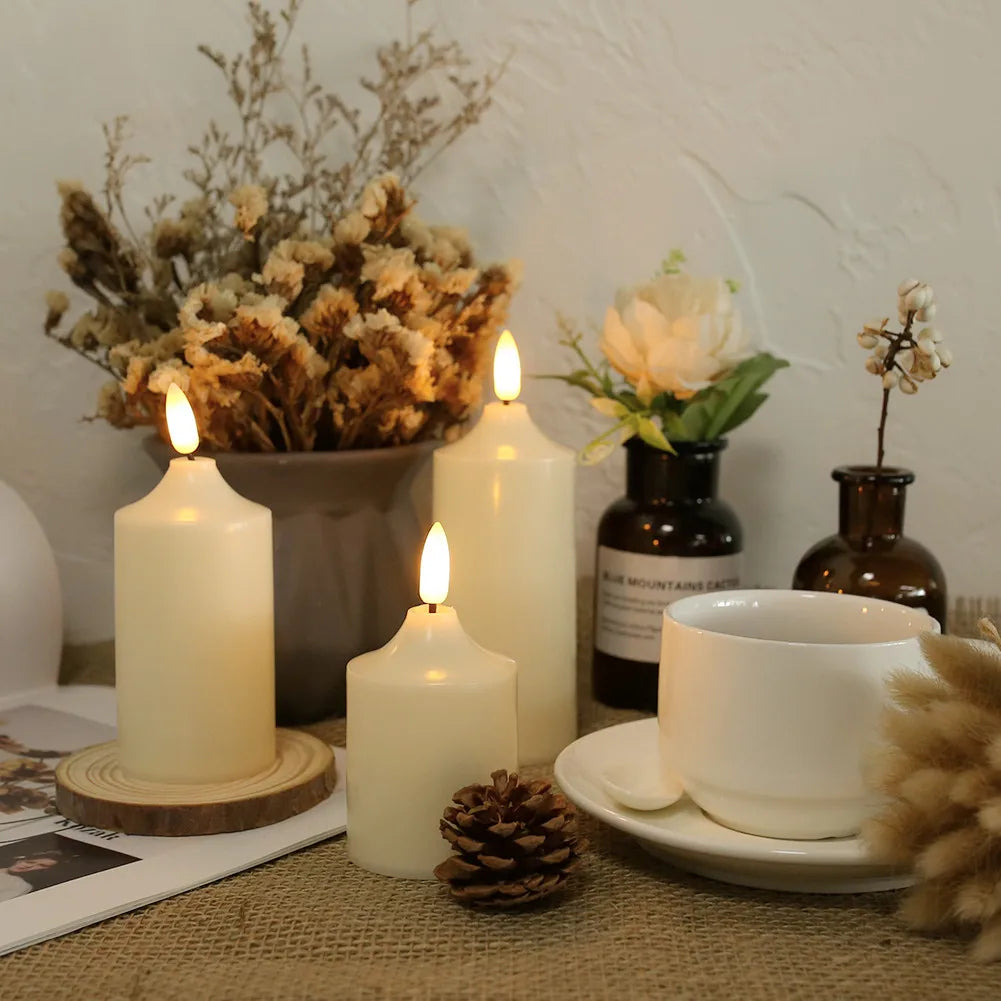 3Pcs Flameless Candle Flickering with Remote Timer 3D Wick Battery Operated LED Candles for Wedding Halloween Christmas Decor