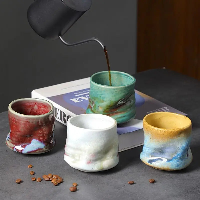 Vintage Handmade Crinkle Flower Coffee Cup for Espresso with Ceramic Material and Unique Design