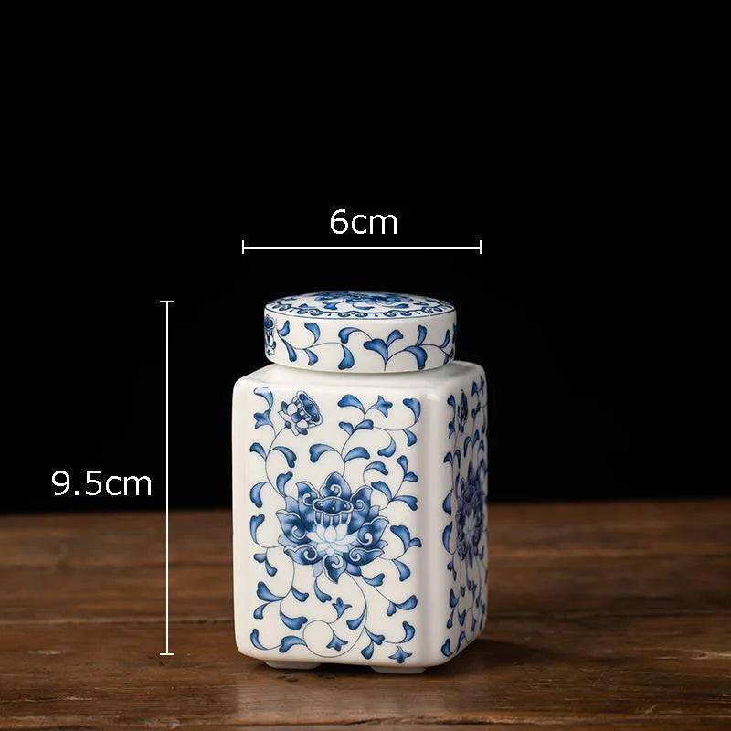 Blue and White Porcelain Tea Canister Ceramic Tea Organizer Box Storage Jars Desk Decoration Tea Jar Coffee Container Tea Caddy