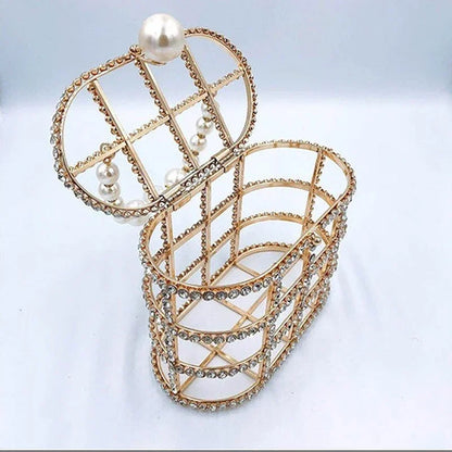 Diamonds Basket Evening Clutch Bags Women 2023 Luxury Hollow Out Preal Beaded Metallic Cage Handbags Ladies Wedding Party Purse