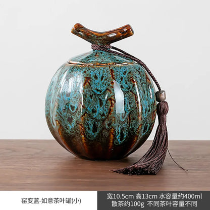 Kiln Change Ceramic Tea Caddy Food Storage Jar Sealed Jars Tea Box Tea Containers Storage Tank Candy Jar Home Organizer Teas Can
