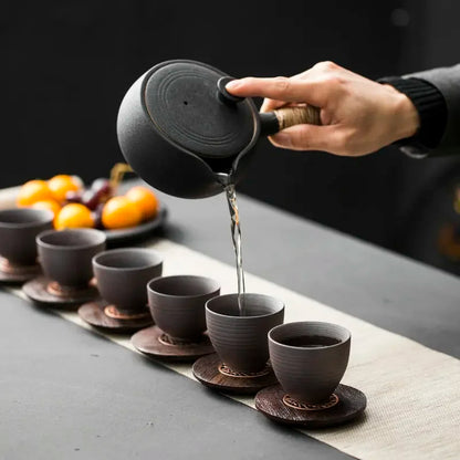 Japanese Style Rough Pottery Side Handle Teapot Large Capacity Portable Tea Pot with Handle Handmade Teaware Kung Fu Tea Sets
