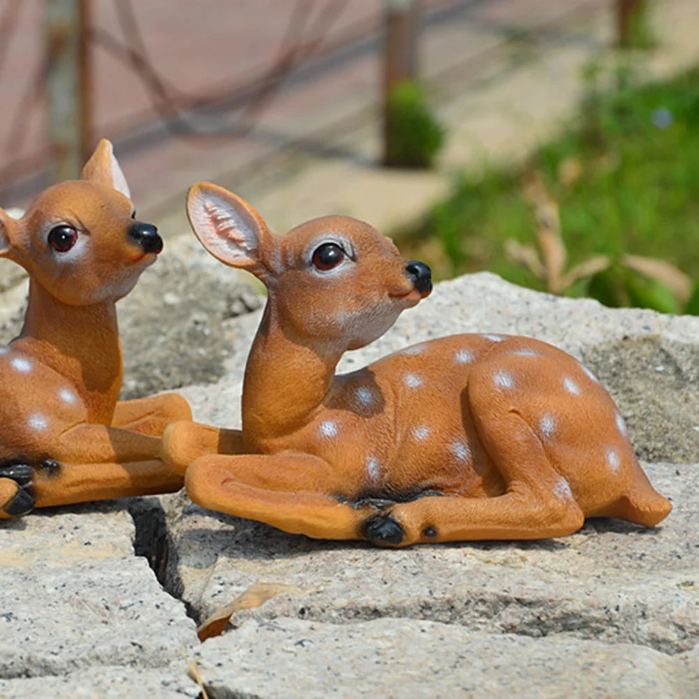 2Pcs Sika Deer Statue Sculpture Ornaments Animal Model Art Craft Outdoor Garden Decoration Ornament