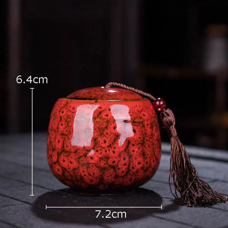 Painted Tea Canister Tassel Sealed Ceramic Storage Jar with Lids Porcelain Coffee Container Desk Decoration Tea Cans Candy Pots