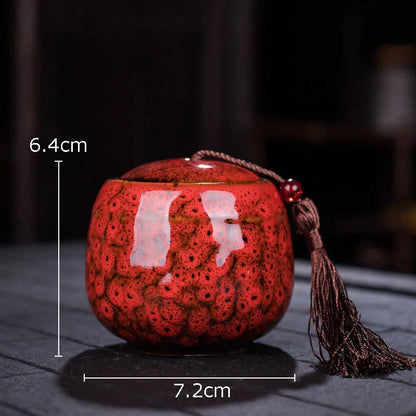 Painted Tea Canister Tassel Sealed Ceramic Storage Jar with Lids Porcelain Coffee Container Desk Decoration Tea Cans Candy Pots
