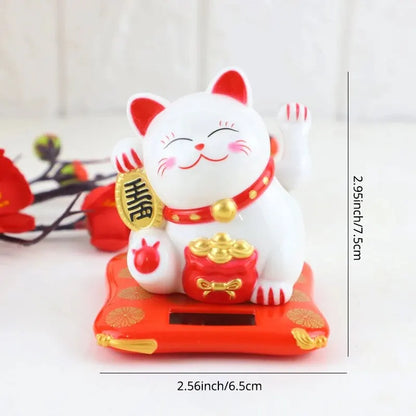 1pc Lucky Beckoning Cat Solar Powered Waving Wealth Good Fortune Awaits Solar-Powered Ornaments For Home, Office, And C