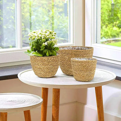 Håndlaget vevd planterkurv vaskering Dekorativ kurv Strå kurvtur Rattan Seagrass Garden Flower Pot Storage Basket