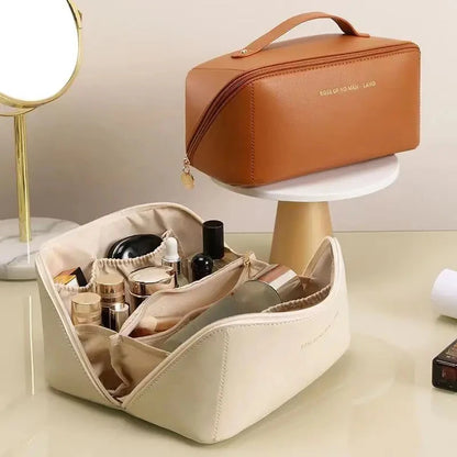 Kosmetiske vesker for kvinner elegant PU-lær sminke poser reisetoalettsaker arrangør lagring hangbag koreansk bære-på sminke