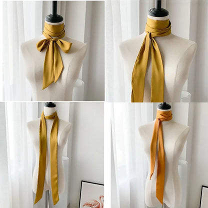 Hosszú, sovány hajkendő nőknek selyem szatén fejpánt aranyos nyakkendő színek 190*5 cm -es divatzsák sálak hölgyekhez 2023