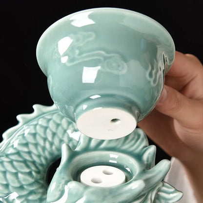Lazy Tea Set Home Office Retro Dragon Semi Automatic Tea Pot Anti scalding Rotating Brewing Tea Set
