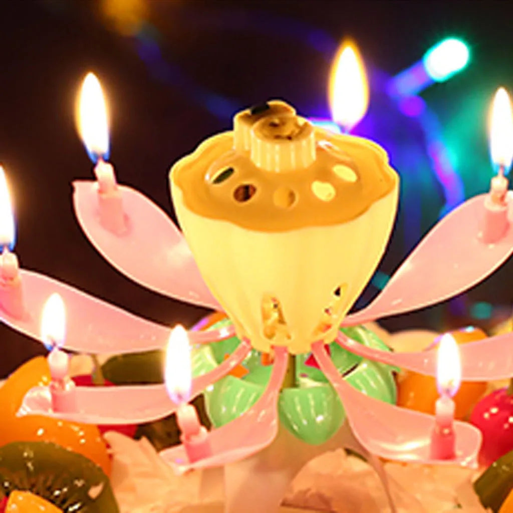 Birthday Cake Music Candle Wedding Party Double Flower BlossomS Birthday Cake Flat Rotating Electronic Festival Decor