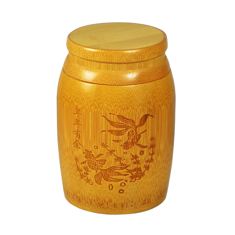 Handmade Bamboo Tea Storage Box Chinese Carved Tea Canister Lid Seal Kitchen Storage Jars Accessories Spice Box Organizer