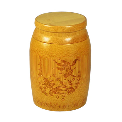 Handmade Bamboo Tea Storage Box Chinese Carved Tea Canister Lid Seal Kitchen Storage Jars Accessories Spice Box Organizer