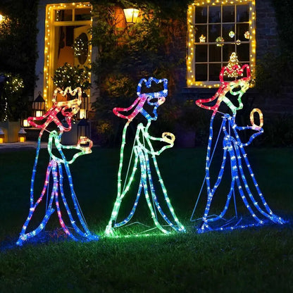 Kültéri karácsonyi vezette három 3 király sziluett motívum -kötél könnyű dekoráció a kerti udvarra újévi karácsonyi dekorációs party