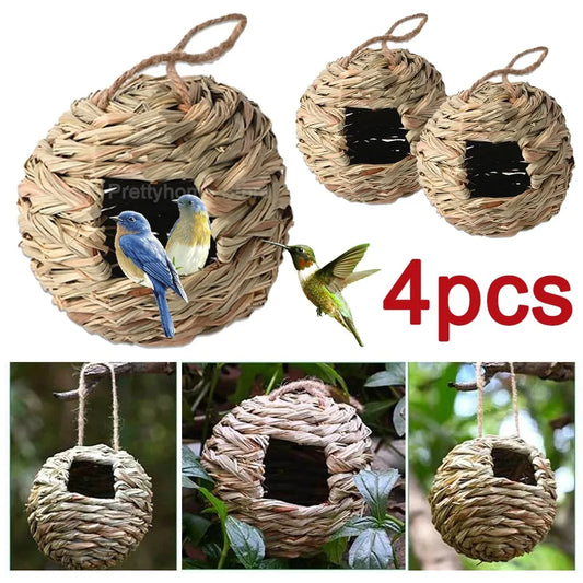 Nido de colibrí aves nido nido jaula colgante de pájaro colgante casa tejida a mano colgada nido de paja pájaro natural para patio de jardín