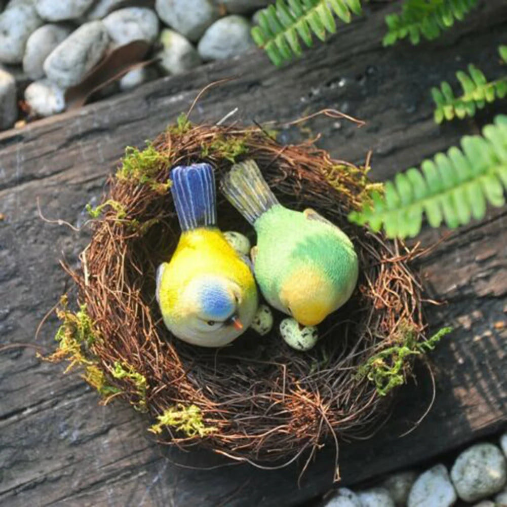 Nido de pájaros de ratán redondo Nido de nido de pájaros naturales hechos a mano para la decoración del jardín de jardines Cesta de almacenamiento de huevos de pájaros