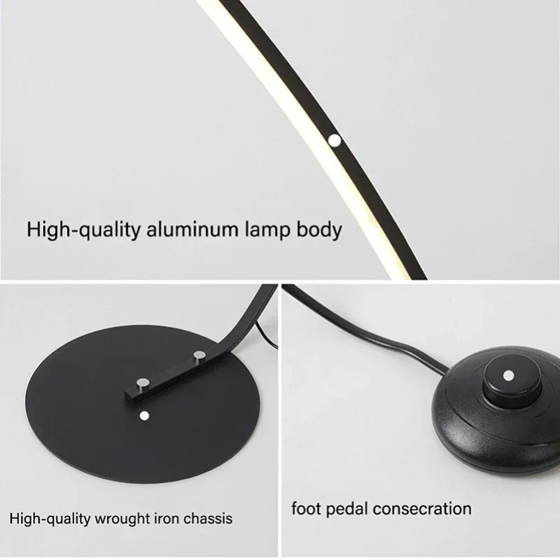 SANDYHA Nordic LED Floor Lamps for Living Room Half Moon Arc Design Light Fixture Bedroom Bedside Table Lighting Home Decoration